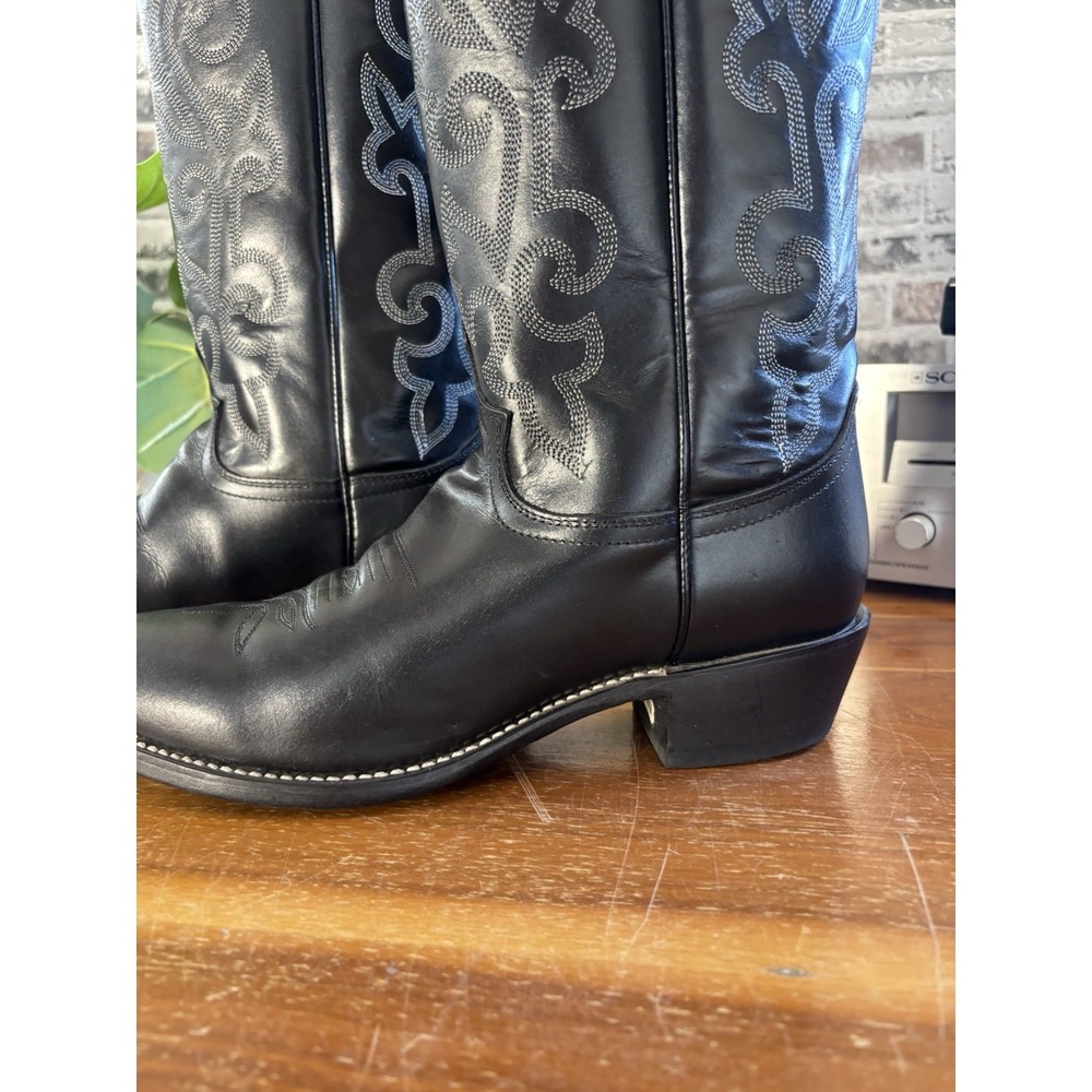 Justin 1409⭐️Classic Black London Calf Leather Western Cowboy Boots⭐️Mens 9 D - Picture 2 of 12